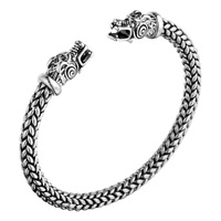 Bracelet jonc ouvert pour homme, style Viking Nordique Dragon, couleur argent bronze, bijoux d'inspiration antique, accessoires de costume scandinave