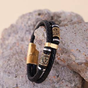 Pulseras de Acero Inoxidable para <span class=keywords><strong>Hombre</strong></span>, de Lujo, a la Moda, Venta al por Mayor, Chapadas en Oro, con Correa de Cuero - Product Image 5