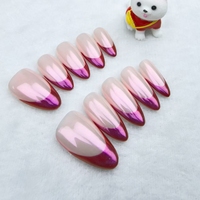 Uñas artificiales hechas a mano puras pintadas a mano Rosa francés de alta calidad y reutilizables