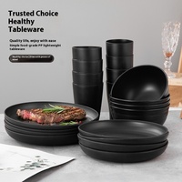 Vente flash : Ensemble de vaisselle en plastique PP et paille de blé Trustloops, écologique, commercial, noir, bol, assiette, gobelet, steak