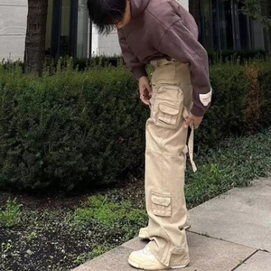 Pantalon cargo ample 100 % coton multi-poches, style streetwear décontracté, type salopette et jogger - Product Image 4