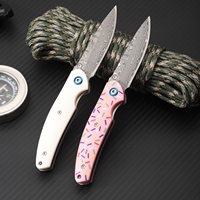 大马士革钢 VG10 核心刀片小刀 耐用 ABS 手柄 战术野营轻型折叠刀 EDC 生存 EDC 工具