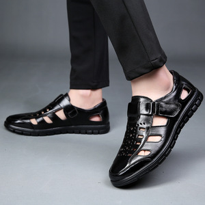 Sandalias Planas de Verano para Hombre, de Cuero Genuino, Punta Cerrada, Transpirables, con Suela de Goma, Casuales, con Cierre de Velcro y Entresuela de EVA - Product Image 4
