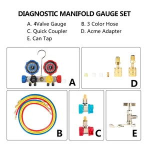 Manomètre pour réfrigération, 4 voies AC, en aluminium, système de réfrigération avec collecteur de pression, R410, R134A, R12, r8