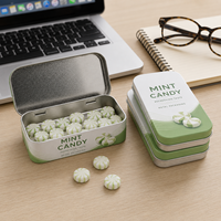 Boîte en métal rectangulaire en fer blanc à couvercle articulé et coins arrondis, imprimée sur mesure, pour bonbons, avec emballage cadeau OEM