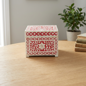 Handmade Engraved Natural Bone Inlay Modern Christmas Jewelry Organizer <b>Box</b> Custom Color Square Pattern Carton <b>Packed</b> Packaging - Product Image 1