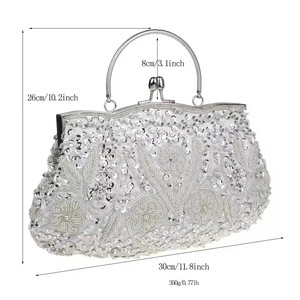 Bolso de mano de noche para mujer, hecho a mano, con cuentas y lentejuelas, cierre de beso, asa superior, cadena de <span class=keywords><strong>serpiente</strong></span> desmontable, para fiesta - Product Image 3