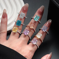 Bague de luxe en argent sterling 925 de haute qualité, personnalisable, avec zircon 8A de forme carrée, pour femme, pour mariage et fiançailles, sertie de diamants