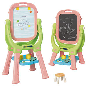 Ayarlanabilir çift taraflı 360-degree dönen 3 1 çizim uzun bacaklar ile oyuncak seti plastik şövale DIY sanat kurulu çocuklar için - Product Image 1