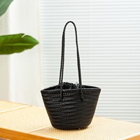 Sac seau rétro français en cuir véritable tressé à la main, doublure en coton, printemps, tendance Instagram
