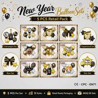 Lot de 5 ballons imprimés du Nouvel An en feuille d'aluminium, kit de ballons combinés, décoration de fête du Nouvel An, compte à rebours, pour événements annuels d'entreprise