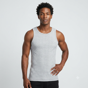 Débardeur sans manches en coton gris pour homme, col rond, style décontracté tricoté uni - Product Image 4
