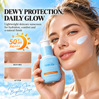 Vente en gros de crème solaire SPF 50 pour le visage, anti-rides, raffermissante, réparatrice, à base de peptides de cuivre GHK, marque privée, protection UV quotidienne