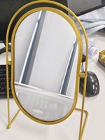 Miroir de table portable HD rotatif FIORTIA, forme ovale ronde, or, moderne, luxe, miroir de maquillage de bureau