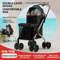 Poussette pour animaux de compagnie à double couche et 6 roues en acier carbone, grande capacité, pliable, chariot de transport pour chiens et chats, pliage à une touche, fermeture éclair, voyage