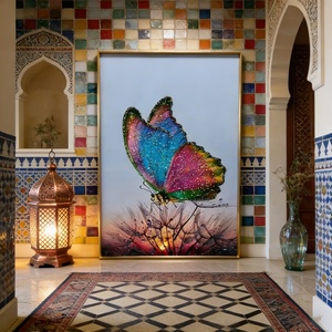 Venta al por Mayor de Arte Mural Personalizado para Sala de Estar, Impresión HD de Mariposas Coloridas, Decoración Abstracta para el Hogar, Pintura de Porcelana de Cristal con LED - Product Image 5