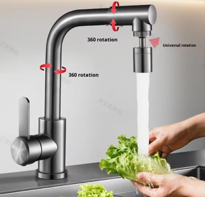 Robinet de cuisine moderne en acier inoxydable deux-en-un chaud et froid, anti-éclaboussures, rotatif, en céramique, pour la vaisselle, usage domestique - Product Image 3