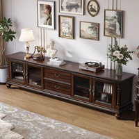 Meuble TV vintage de style américain en bois massif, meuble de rangement sur pied pour salon, étagère en noyer noir, modèle fabriqué en Chine