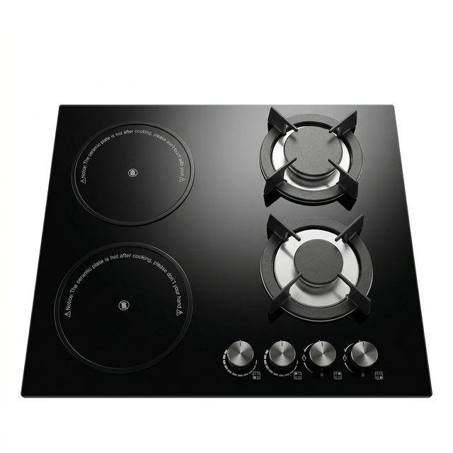 Modern 2-Burner Induction & Gas Cooker Natural Gas Class a Energy Efficiency Household Use Electric Ignition