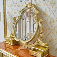 Coiffeuse de style européen avec miroir et tabouret, inspirée du style français, en bois massif avec détails sculptés, 13 mètres de long, cinq tiroirs