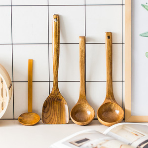 Wooden Spoon Set 4 Pieces Heat Resistant Long Handle For Soup Noodle <b>Pan</b> Cooking Utensils - Product Image 4