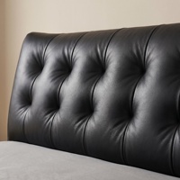Lit rembourré moderne en cuir véritable, cadre durable et écologique, sommier à ressorts, grande tête de lit rembourrée
