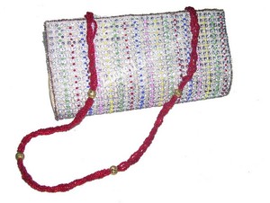 Handmade Beaded Clutch With <b>Red</b> Strap Cross Body Evening Party Bag Golden Embellished - Product Image 4