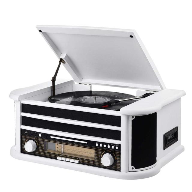 Vintage Wooden Vinyl Radio Record Player with Cassette Deck