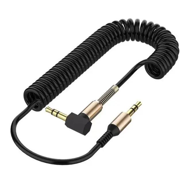 Kabel gulung 3.5mm 90 derajat sudut kanan 3-tiang 3.5mm laki-laki ke 3.5mm pria sudut kanan TRS Jack Stereo Audio Spring Aux kabel