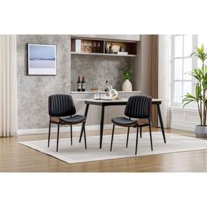 Juego de 2 sillas de comedor estilo granja DB YIJIAN, asiento de piel sintética retro moderno de mediados de siglo con patas de metal de madera curvada - Product Image 2