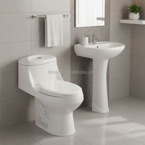Set <span class=keywords><strong>Bagno</strong></span> con WC e Lavabo, Vaso in Ceramica con <span class=keywords><strong>Lavandino</strong></span> Integrato Combinazione Moderna di Water e Lavamani - Product Image 1
