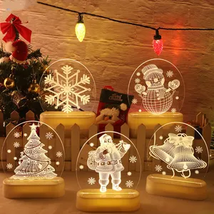 Lampe de décoration de chambre d'enfant de Noël créative personnalisée 3D LED Illusion Anime Acrylique Table Bureau Veilleuse avec Base