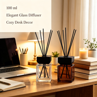 Bouteilles vides en verre pour diffuseur à bâtonnets, avec bouchon à vis en bois, design carré, pour décoration intérieure, conteneurs pour huiles essentielles