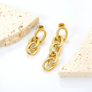 Pendientes de Acero Inoxidable Personalizados al por Mayor, Chapados en Oro de 18k, con Diseño de Clip, Cadena Larga Cubana y Borlas Colgantes - Product Image 6
