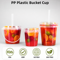 Contenants jetables pour fruits frais à emporter, 500/750/1000 ml, seaux en plastique transparent avec poignée pour boissons, seaux en plastique