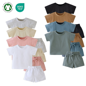 Set Estivo in Cotone Biologico per Bambini, Maglietta a Maniche Corte e <span class=keywords><strong>Pantaloni</strong></span>, Completo 2 Pezzi per Bambine e Bambini - Product Image 1