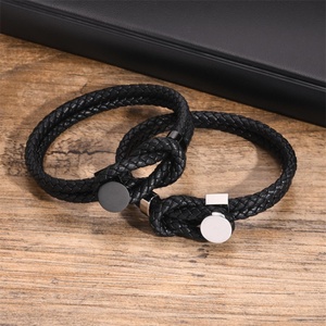 Wholesale Trendy Women's Stainless Steel Charm Bangles High End Jewelry Black <b>Leather</b> for Anniversary - Product Image 3