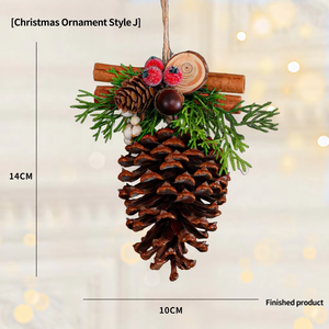 Ensemble d'ornements de Noël à suspendre, clochettes, nœuds en velours rouge, pommes de pin, style forêt, décoration de fenêtre, petite breloque cadeau, vente en gros. - Product Image 5