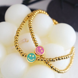 Tarnish Free Waterproof Cute 316l Stainless Steel Jewlery 14k 18k <b>Gold</b> Plated Bead Smiley Face <b>Bracelet</b> Dainty for Women - Product Image 2