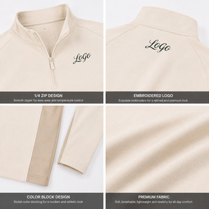 Sudadera de Alta Calidad para Hombre con Cierre de 1/4, Diseño de Combinación de Colores Sencillos, Cuello Alto, Logotipo Personalizado, Ropa Deportiva - Product Image 3