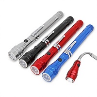Bâton de préhension télescopique flexible en alliage d'aluminium avec 3 LED, aimants doubles, pour réparation automobile, noir