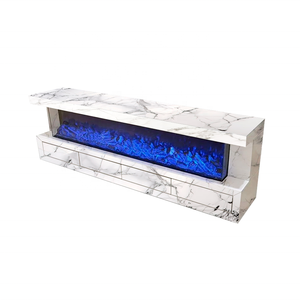 Mueble para TV con Efecto Mármol, Textura de Mármol, Espejo, con 4 Cajones, <span class=keywords><strong>Chimenea</strong></span> Eléctrica Decorativa, Muebles - Product Image 1