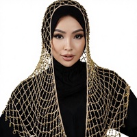Foulard / Voile Femme Tissé à la Main en Maille Brillante avec Pompons et Perles Scintillantes Attrape-regard pour Toutes Saisons