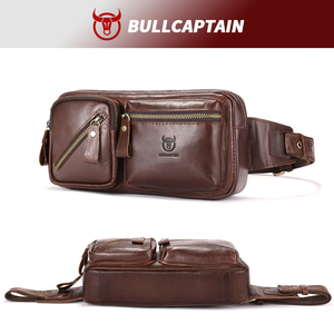 BULLCAPTAIN Bolso de Hombre Vintage de Cuero Genuino con Cierre, Impermeable, en Forma de Barril, para Deportes al Aire Libre, Casual, Multifuncional, para Correr - Product Image 5