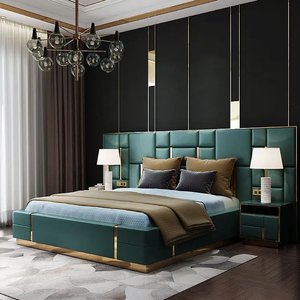 Lit de luxe, ensemble de chambre à coucher de haute qualité, lit simple, queen, double, king, moderne, en cuir capitonné, meubles de taille - Product Image 4