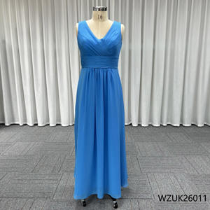 Abito <span class=keywords><strong>da</strong></span> Sera Lungo con Scollo a V Elegante per Cerimonie e Feste Abbigliamento Femminile Gracioso Abiti <span class=keywords><strong>da</strong></span> Sposa Blu Cielo - Product Image 3