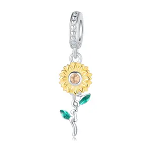 Hersteller-großhandel modeschmuck 925 sterling-silber farbiger emaille-sonnenblumen-anhänger-reize für die schmuckherstellung