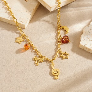 Gold Plated Stainless Steel Necklace With Musical Note Bow Star Moon Charms For Gift Fashion Jewelry N3889 - Product Image 2