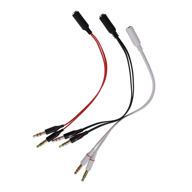 Gold Plated 3.5mm Mic AUX Audio 1 Female to 2 Male Y Splitter Headphone Extension Cable for Headset Earphone