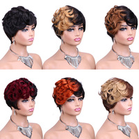 Perruques courtes en cheveux humains de type pixie, perruques courtes de type bob pour femmes noires, fabriquées à la machine, couleur naturelle, perruques sans colle pas chères en cheveux humains